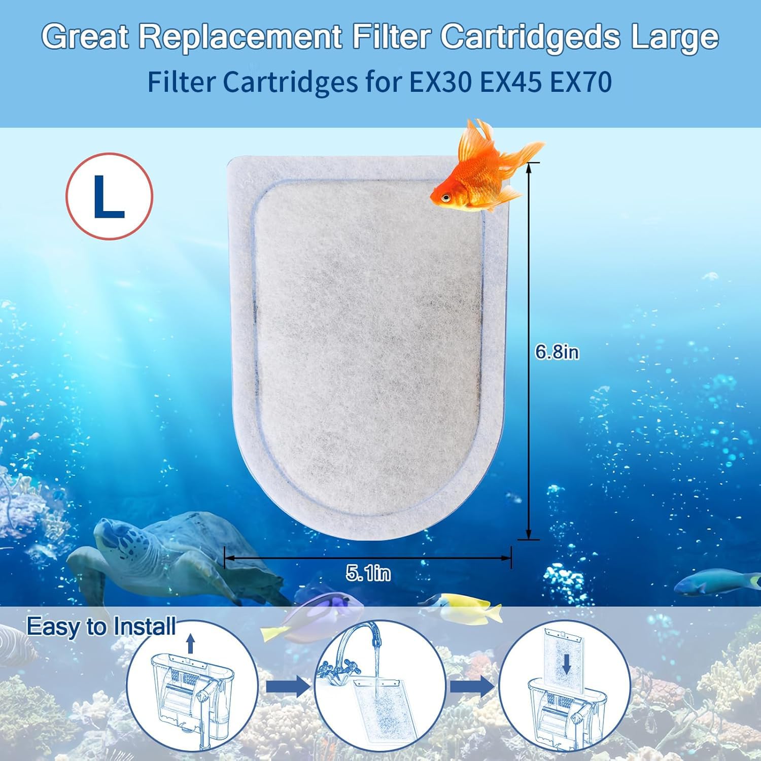 10 Packs Carbon Filter Cartridges for Whisper EX Filters, Replacement Filter Cartridges Large, Fits Whisper EX30/EX45/EX70 Filters