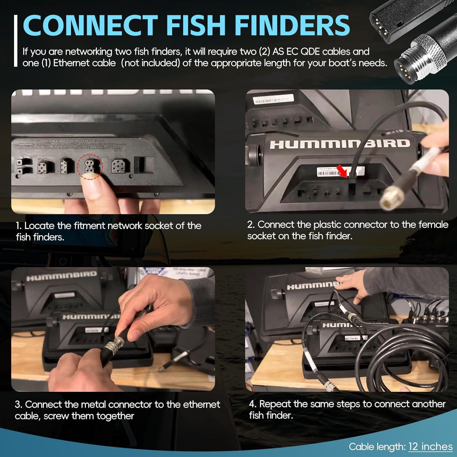 720074-12 (720074-1) AS EC QDE Cavo adattatore Ethernet per Fishfinder Humminbird – Cavo di rete robusto per HELIX 7-15 & SOLIX G2N/G3N/G4N, i-Pilot Link, One-Boat Network e Mega Live Imaging (wasse