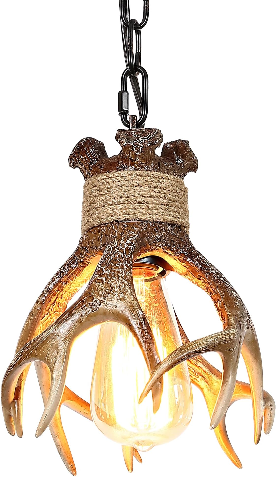 Rustic Deer Antler Light Fixtures, Small Farmhouse Pendant Hanging Lighting Fixture Faux Antler Lamps for Cabin Kitchen Table Sink Bathroom Coffee Shop Dining Room