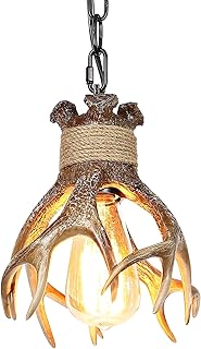 Rustic Deer Antler Light Fixtures, Small Farmhouse Pendant Hanging Light...