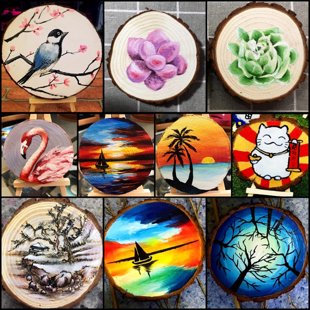 40 Piezas de Madera Natural Rebanadas Artesanales Círculos de Madera sin Terminar para Artes de Bricolaje Adornos de Navidad Diámetro de 6 cm a 7 Cm, Grueso 1 cm