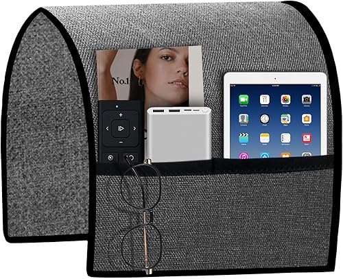 Miniatura 1 de Funda de lino para reposabrazos de sofá con 2 bolsillos, protector de reposabrazos para sofá reclinable antideslizante, funda para sala de estar,