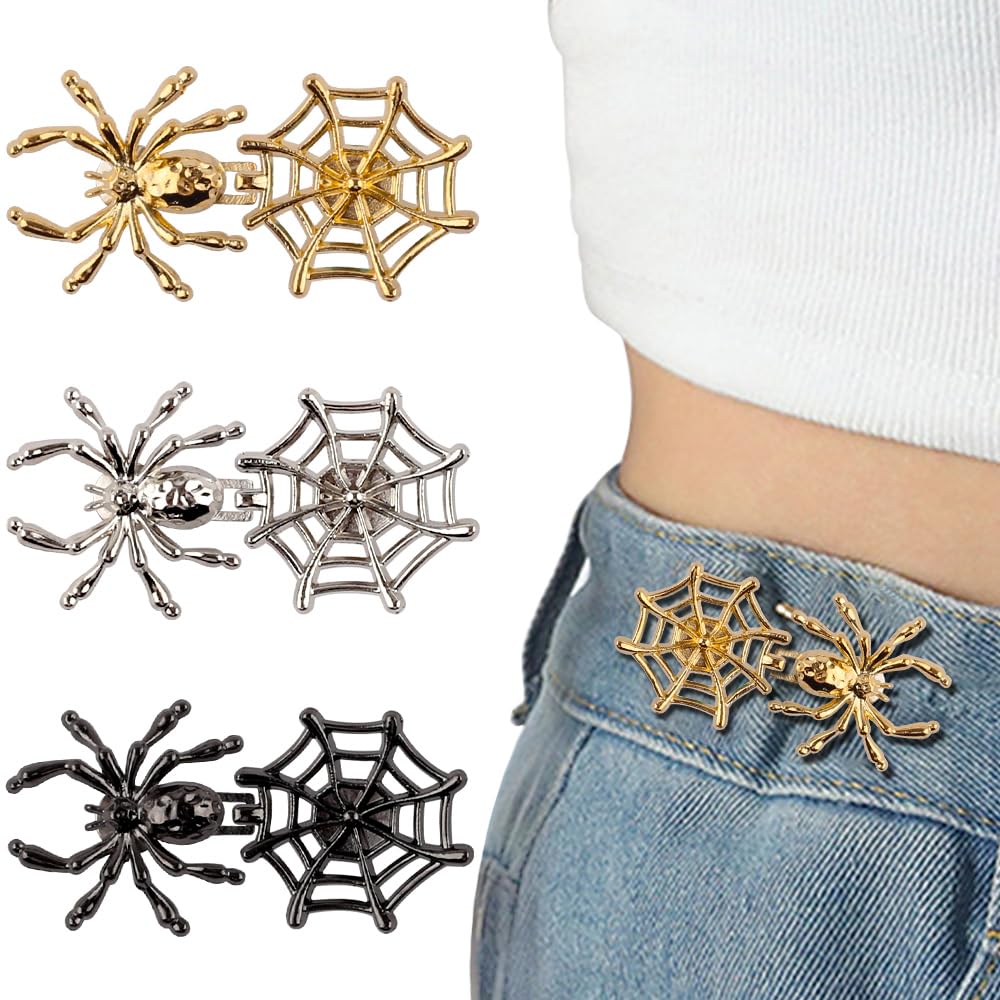 3 juegos de botones de repuesto para jeans sueltos, pantalones de telaraña reutilizables, tensores de cintura, botones de metal arácnidos, sin costura, para jeans, faldas, mangas, suéteres, accesorios