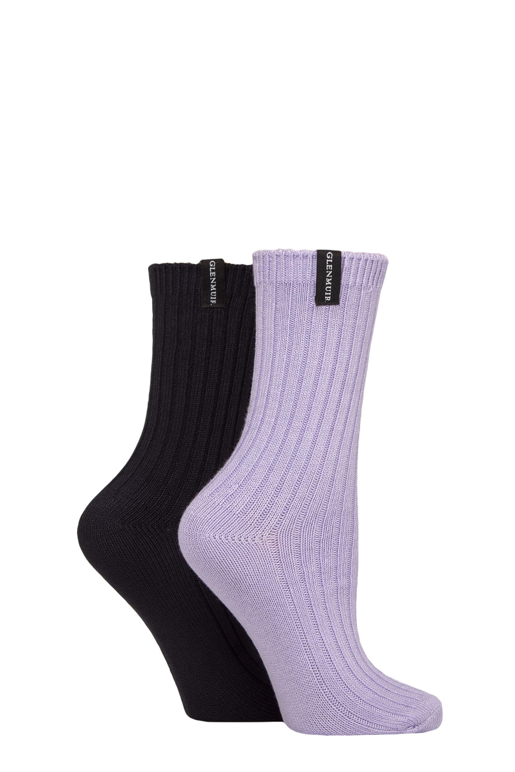 Glenmuir Ladies Light Cushioned Bamboo Boot Socks Pack of 2 (UK, Numeric, 4, 8, Regular, Regular, Lilac/Navy)