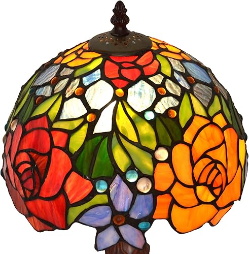 Miniatura 6 de HT Tiffany Style Mini lámpara de mesa de 10 pulgadas de ancho, pantalla de vitral, base de aleación de zinc, 1 luz, iluminación tradicional hecha a