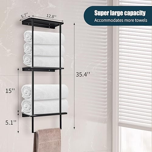Vista 15 de Toallero montado en la pared, toallero dorado para baño, soporte para toallas de baño, organizador de baño, almacenamiento de toallas de baño, paños