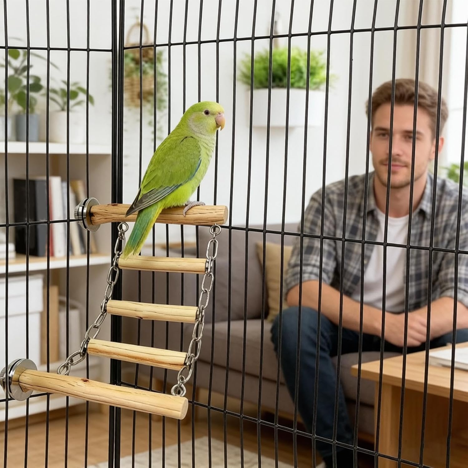 Bird Climbing Ladder, Wooden Chewable Perch with Bite Resistant Design, Pet | Parrot Climbing Frame for Macaws Parakeet Conures Outdoor Balconies Yard