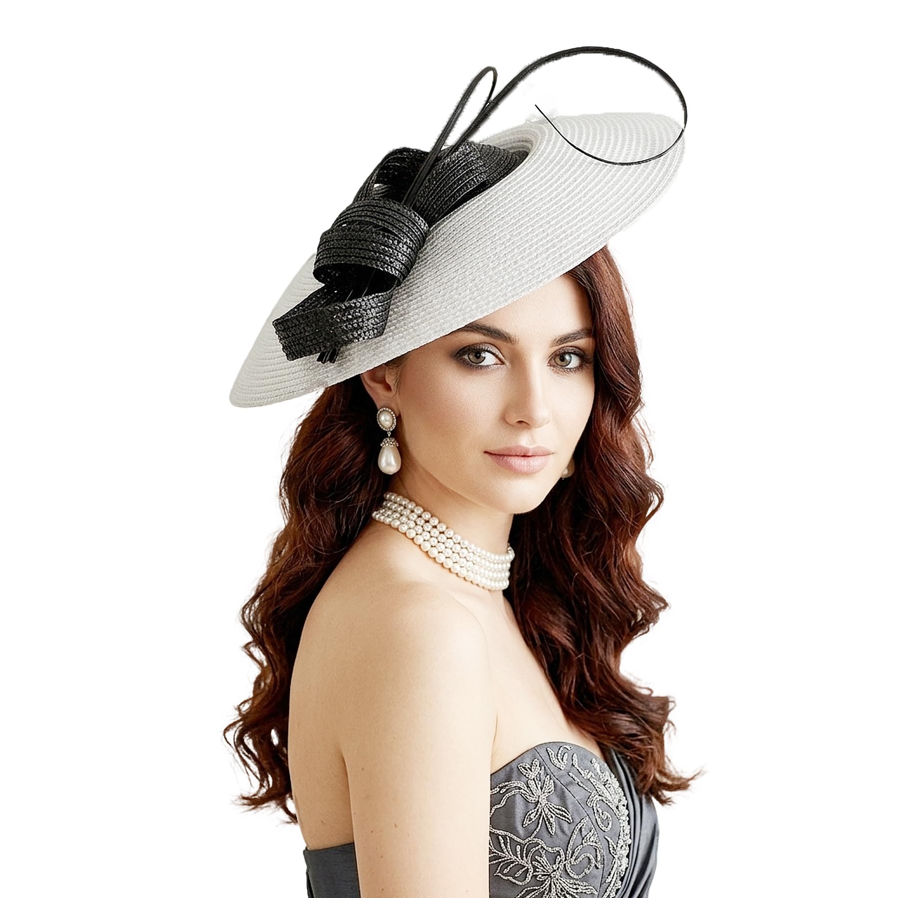 F Fadves Women's Black Fadves Fascinators Pillbox Hat Weddings Straw Fedora Vintage Sinamay Base Hats, L