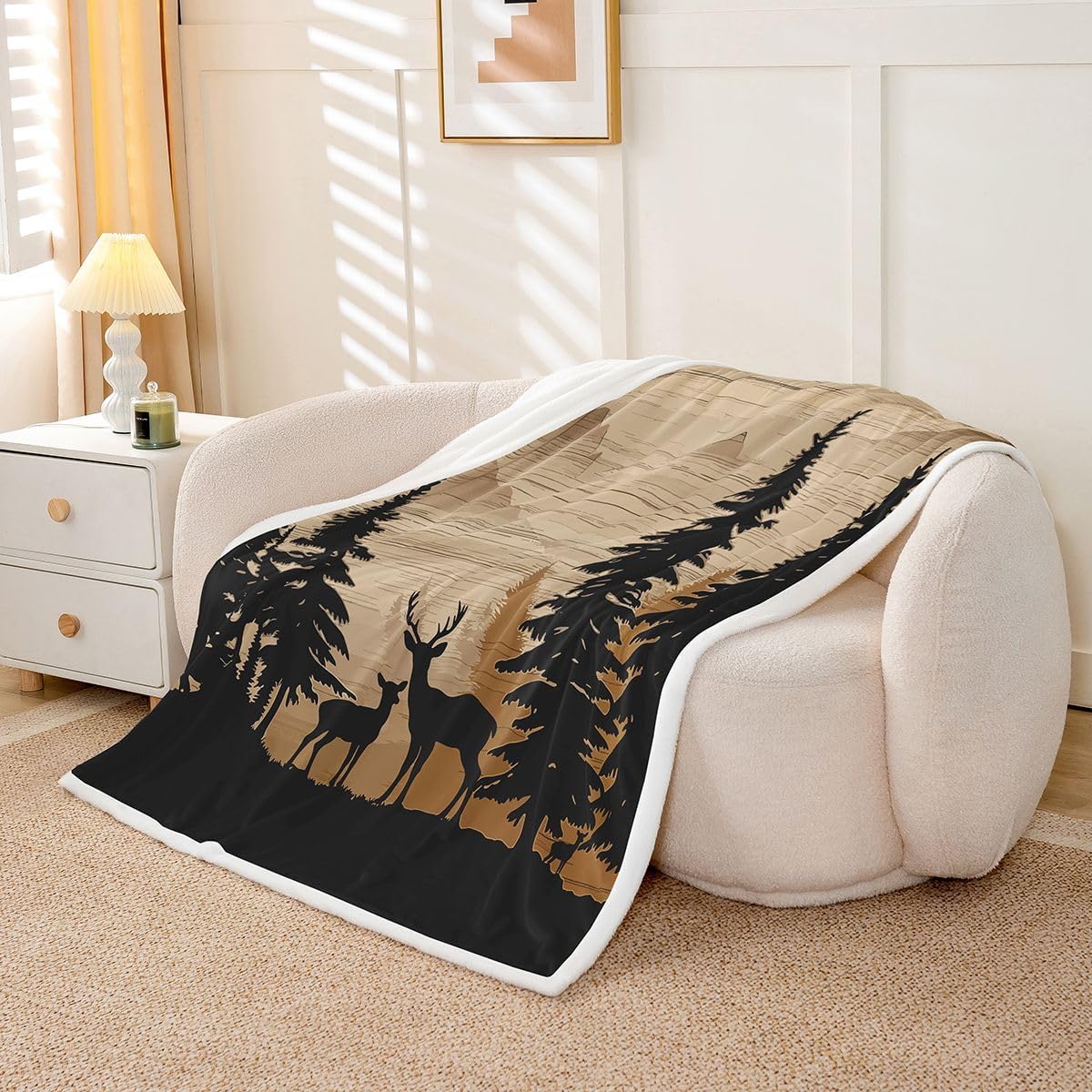 Feelyou Deer Fleece Throw Blanket Rustic Cabin Country Sherpa Blanket for Kids Women Men Plush Fuzzy Wild Baby 30"x40" Western Farmhouse for Bed Couch Chair Living Room Deer Hunting Bedroom Decor