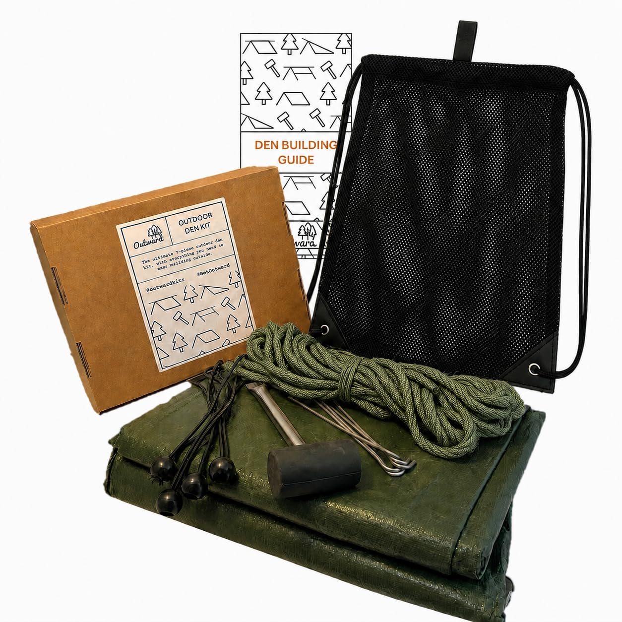 Outward Kit da 7 pezzi, per costruire la propria tenda all'aperto in natura, adatto per tutte le condizioni atmosferiche con istruzioni (lingua italiana non garantita)