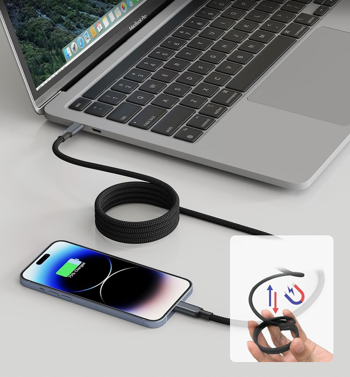 Magnetyczny kabel USB C 100 W 2 m 20 Gb/s wideo 8K 60 Hz 4K 144 Hz Szybkie ładowanie PD Kabel do transmisji danych USB C