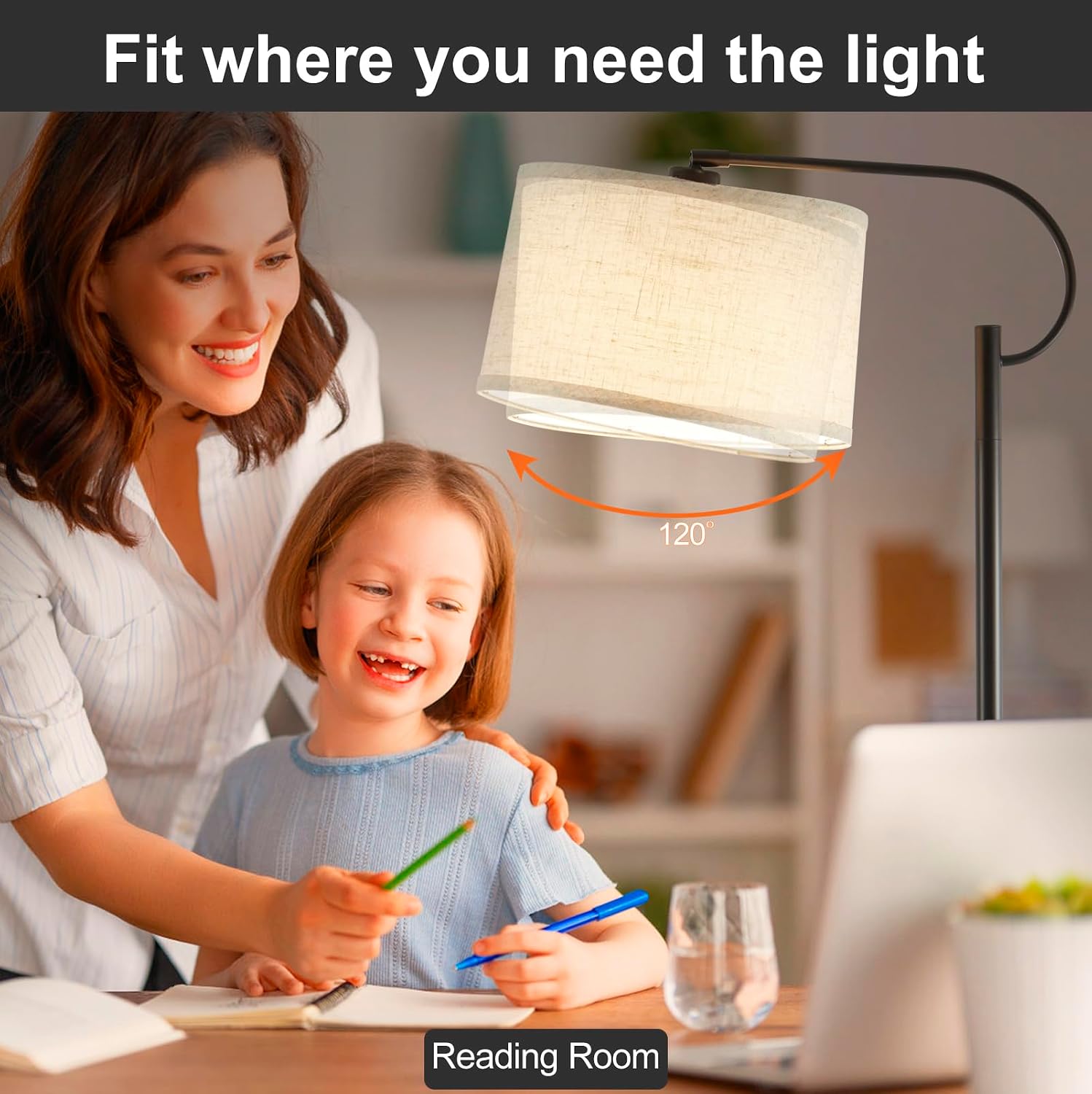 Arc Elegance Floor Lamp Black Adjustable Shade 3 Color Temperature LED Bulb Include fit for Living/Bedroom/Reading (Black)