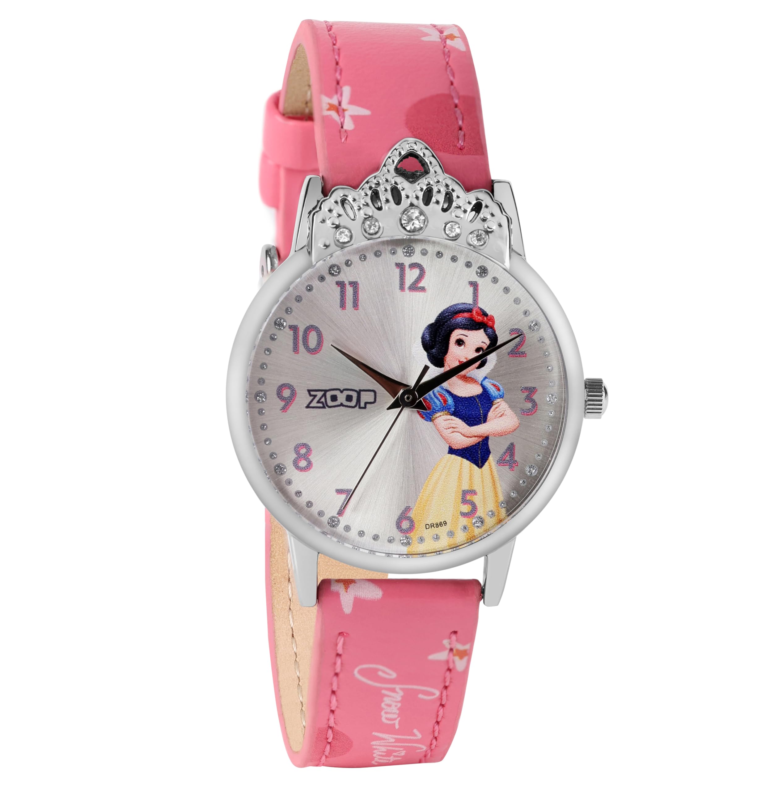 Zoop Disney Snow White Analog Watch with Silver Dial & Pink Strap
