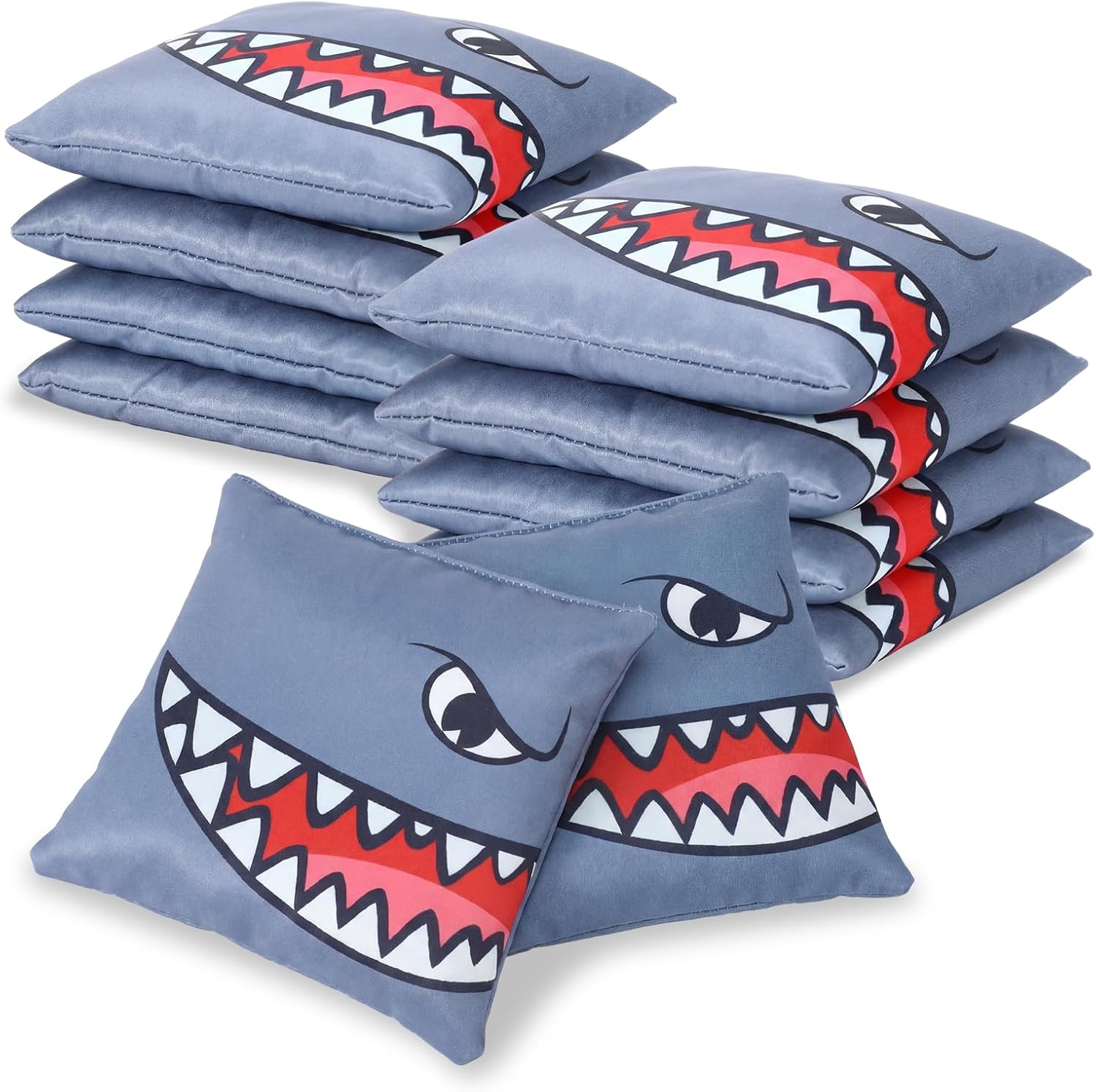Jenaai 8 Pcs 16 oz Cornhole Bean Bags 5.9 x 5.9 Shark Bean Toss Bags Summer Outdoor Tossing Game for Pool Party Beach Backyard BBQ