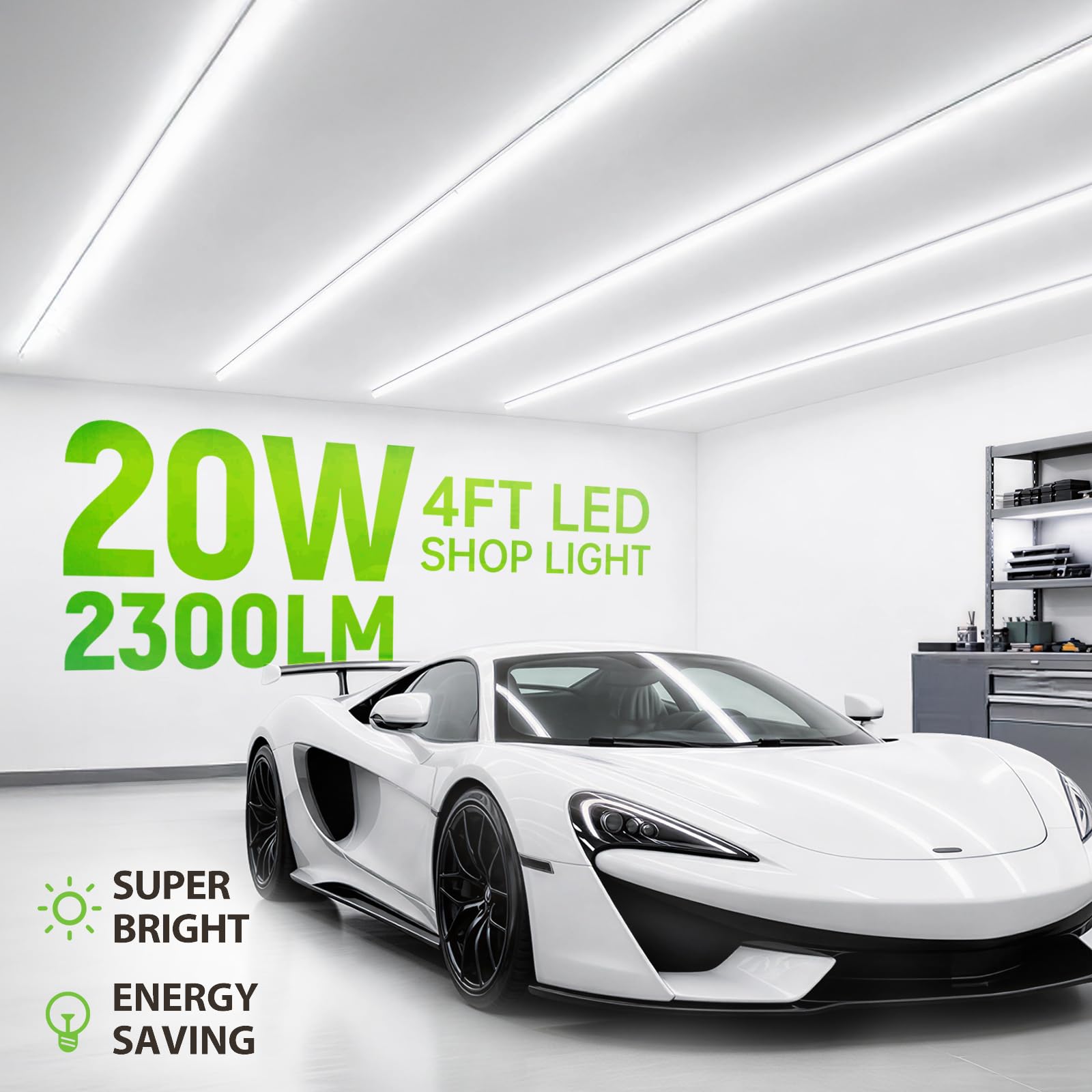 Pak Lampa warsztatowa LED 1,2 m, 2300 lm, 6500 K, zimna biel, 20 W, super jasna, niezawodna, sufitowa i podszafkowa, do warsztatów