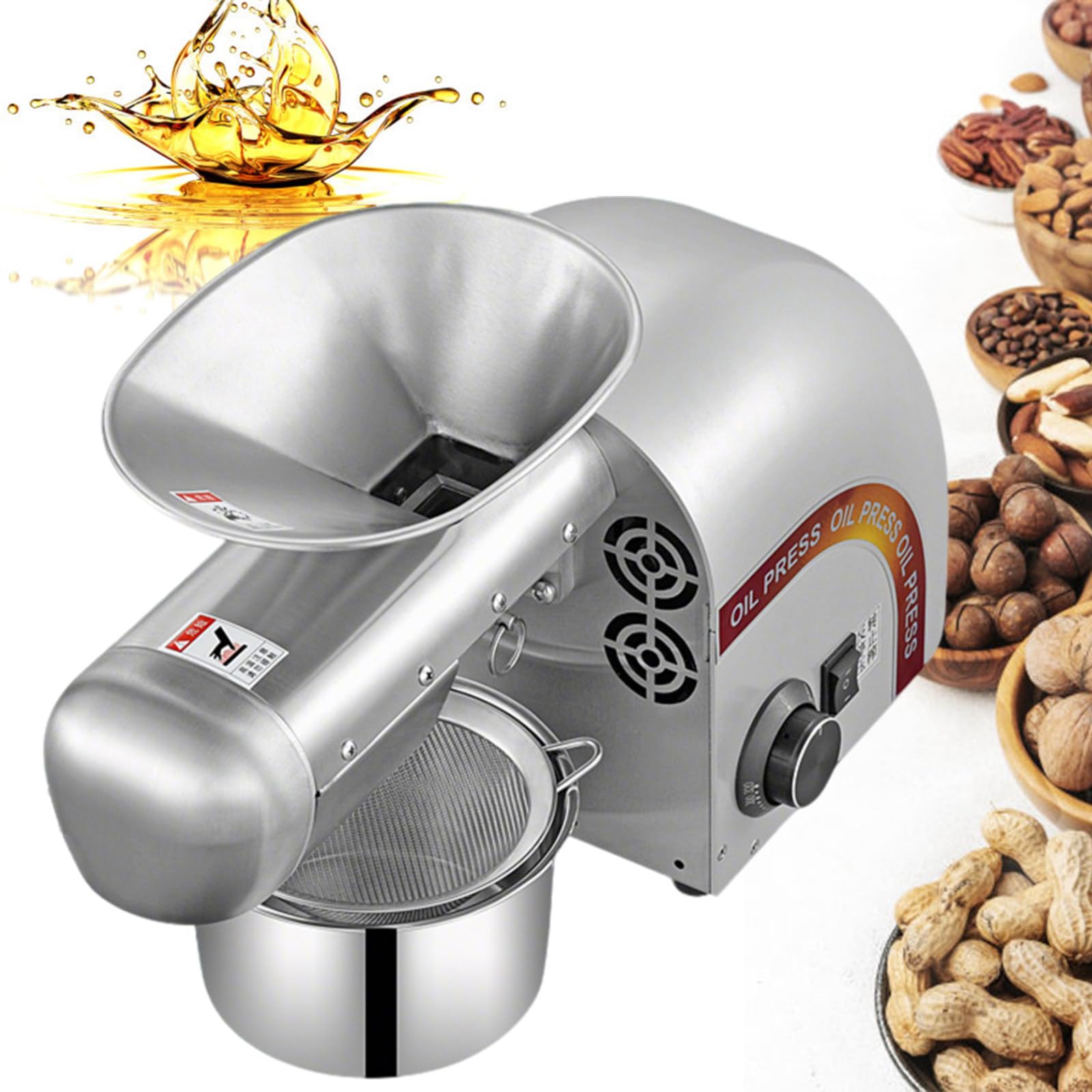 SENJINGHUA Commercial Automatic Oil Press Machine, 1800W Heavy Duty Oil Extractor, Hot/Cold Press with Temperature Control, For Peanut, Sesame, and Various Nuts Grey