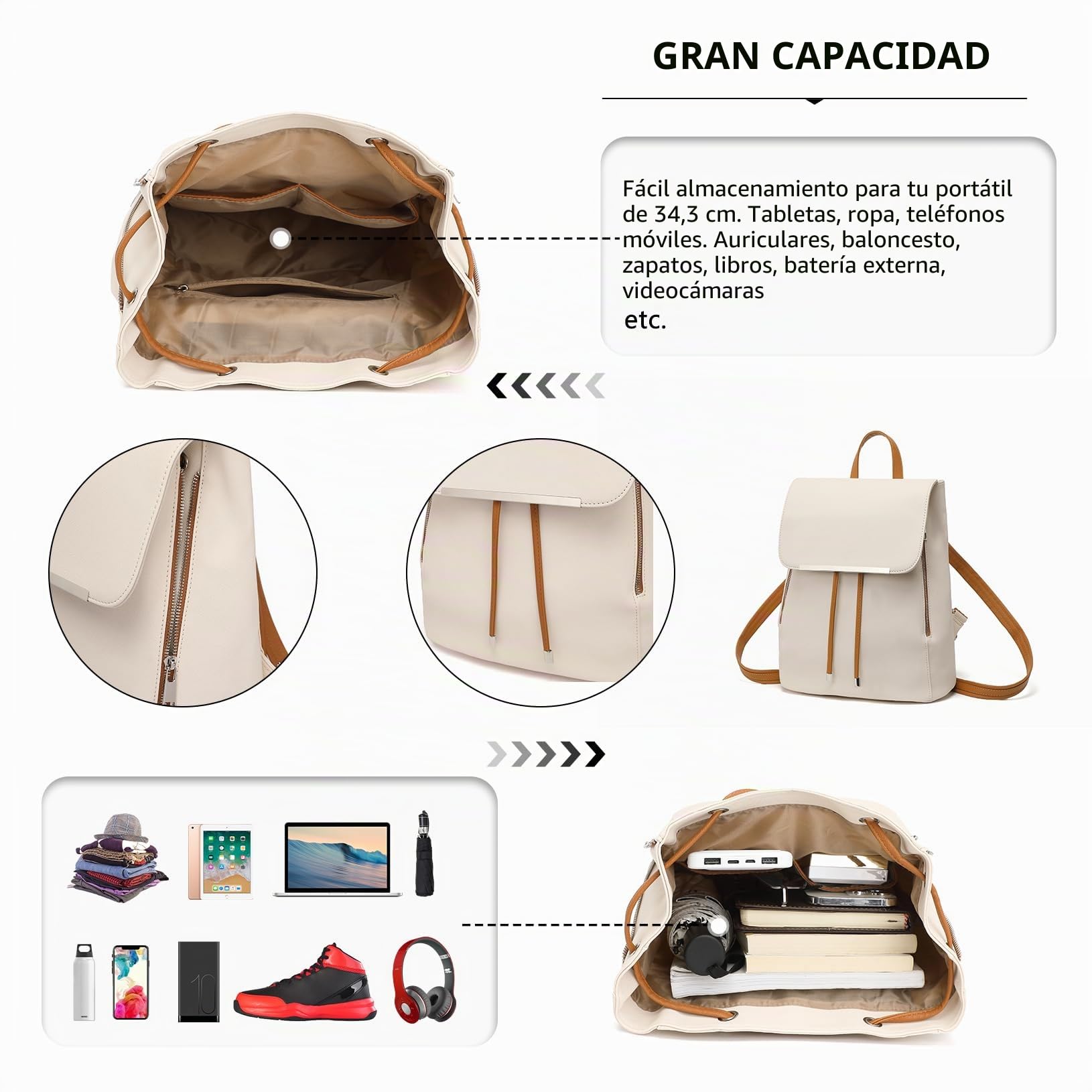 Miss Lulu Bolsos Mochila para Mujer,Mochila Impermeable de PU,Estilo Moderno para Uso Diario,Trabajo y Universidad - Ligera y Práctica