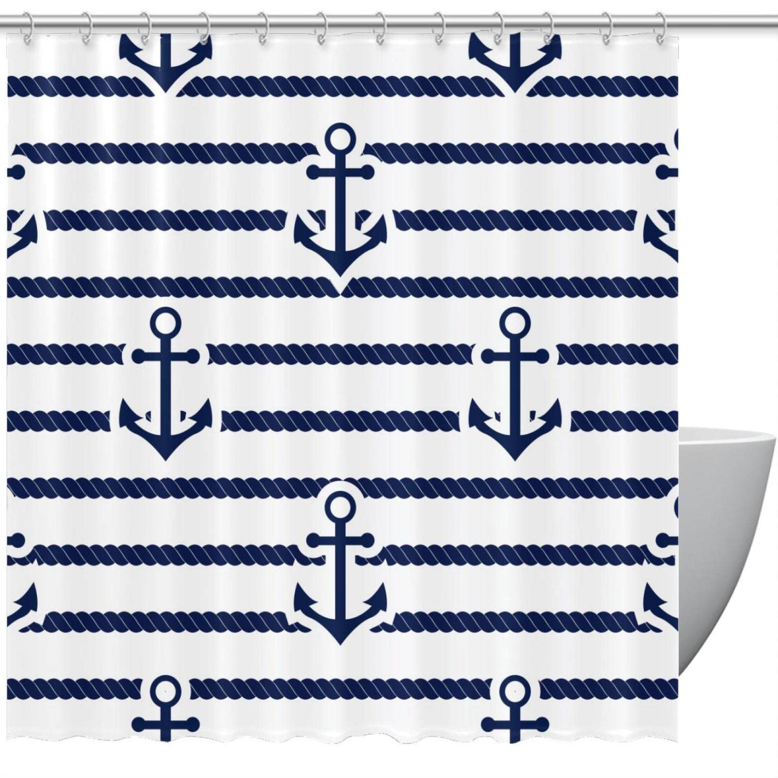 Rideau de douche bleu marine pour une ambiance déco de chalet