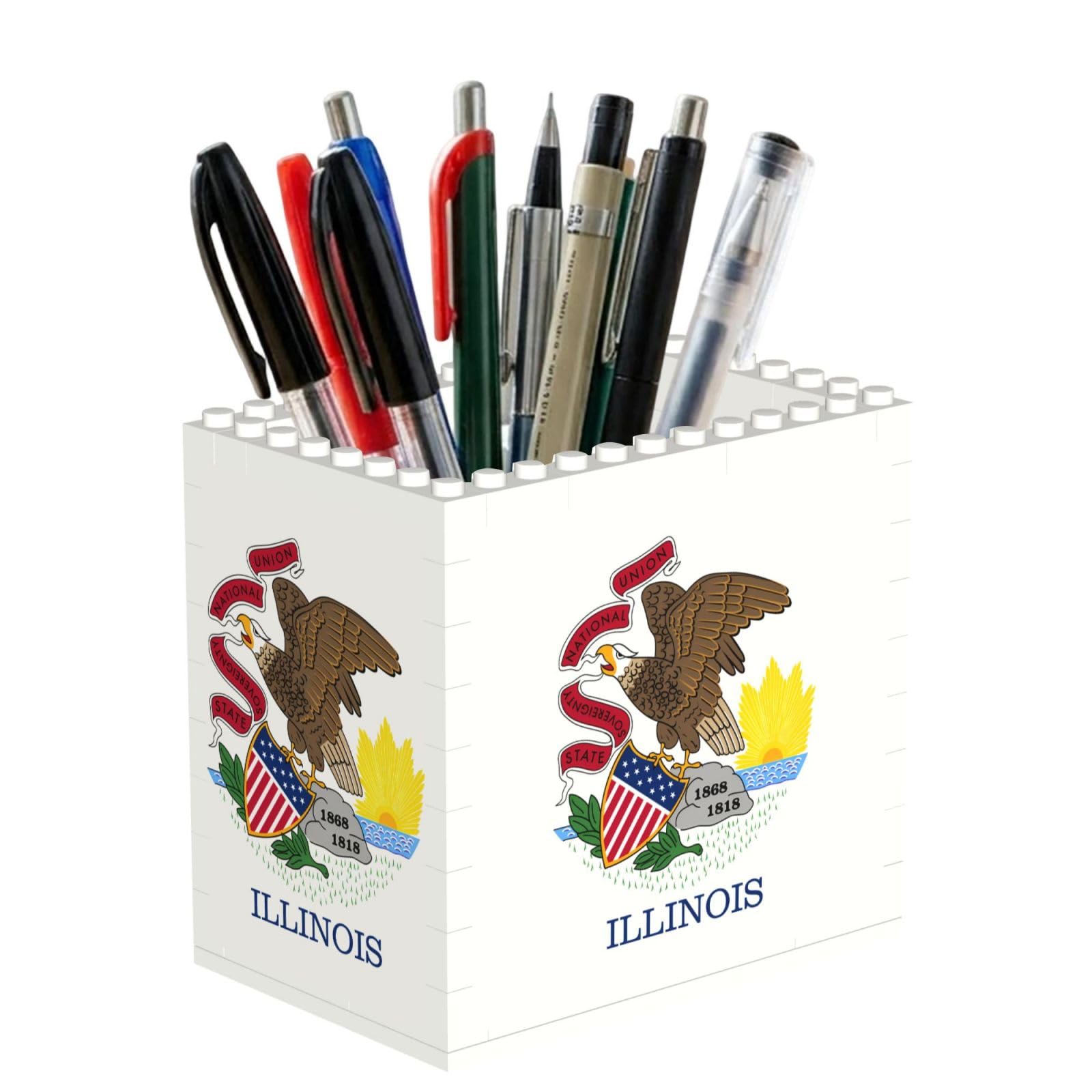 SXZVVBN Illinois State Flag Building Block Desk Tidy ABS Organiser