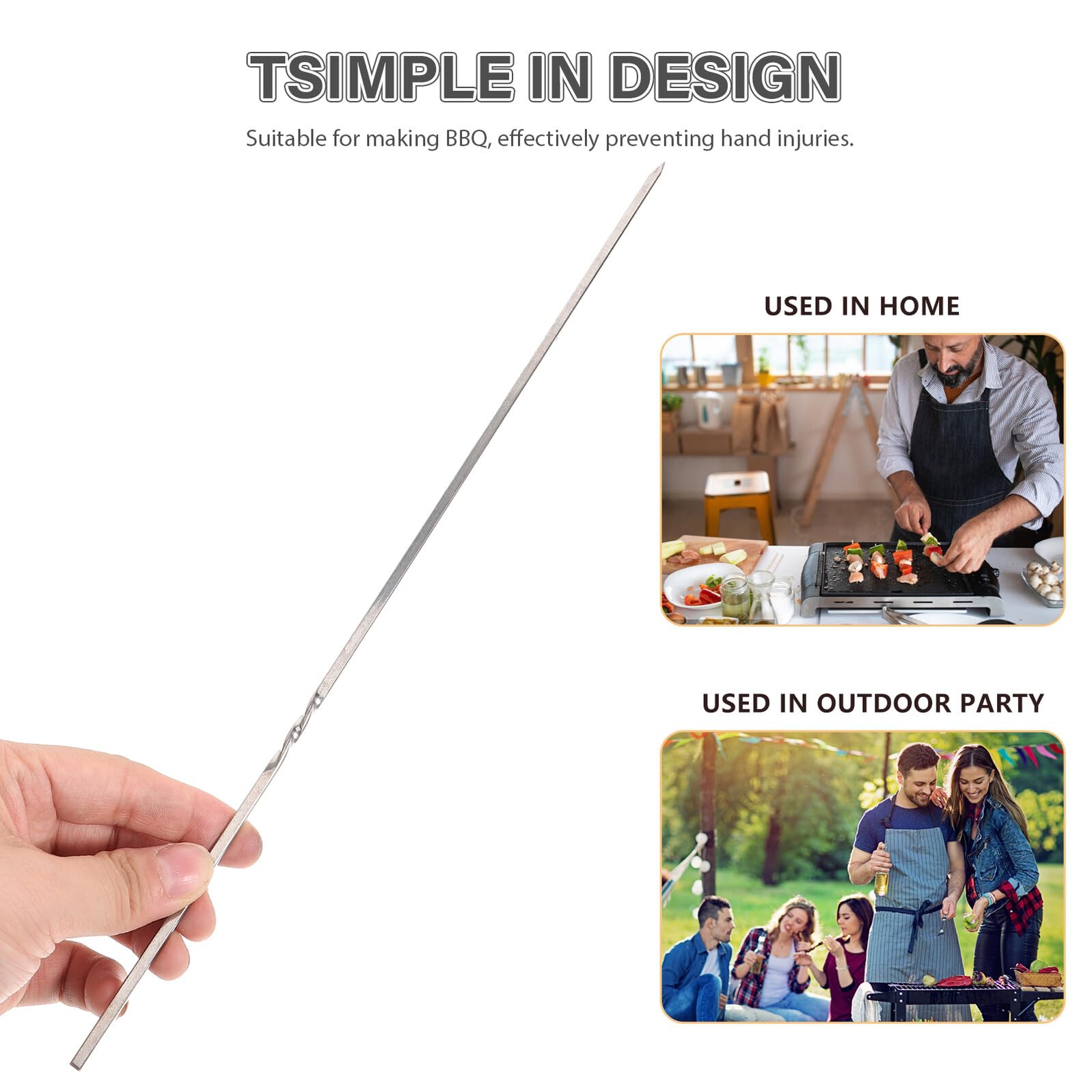 VICASKY 50 Pezzi Spiedini per Barbecue in Acciaio Resistente Bastoncini Piani Riutilizzabili Antiscivolo e Resistenti al Calore per Carne e Verdure per Camping e Grigliate Outdoor