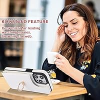 Vista 6 de Folosu Funda compatible con iPhone 15 Pro Max con soporte para tarjetas, rotación de 360°, soporte de anillo de dedo con función atril, bloqueo