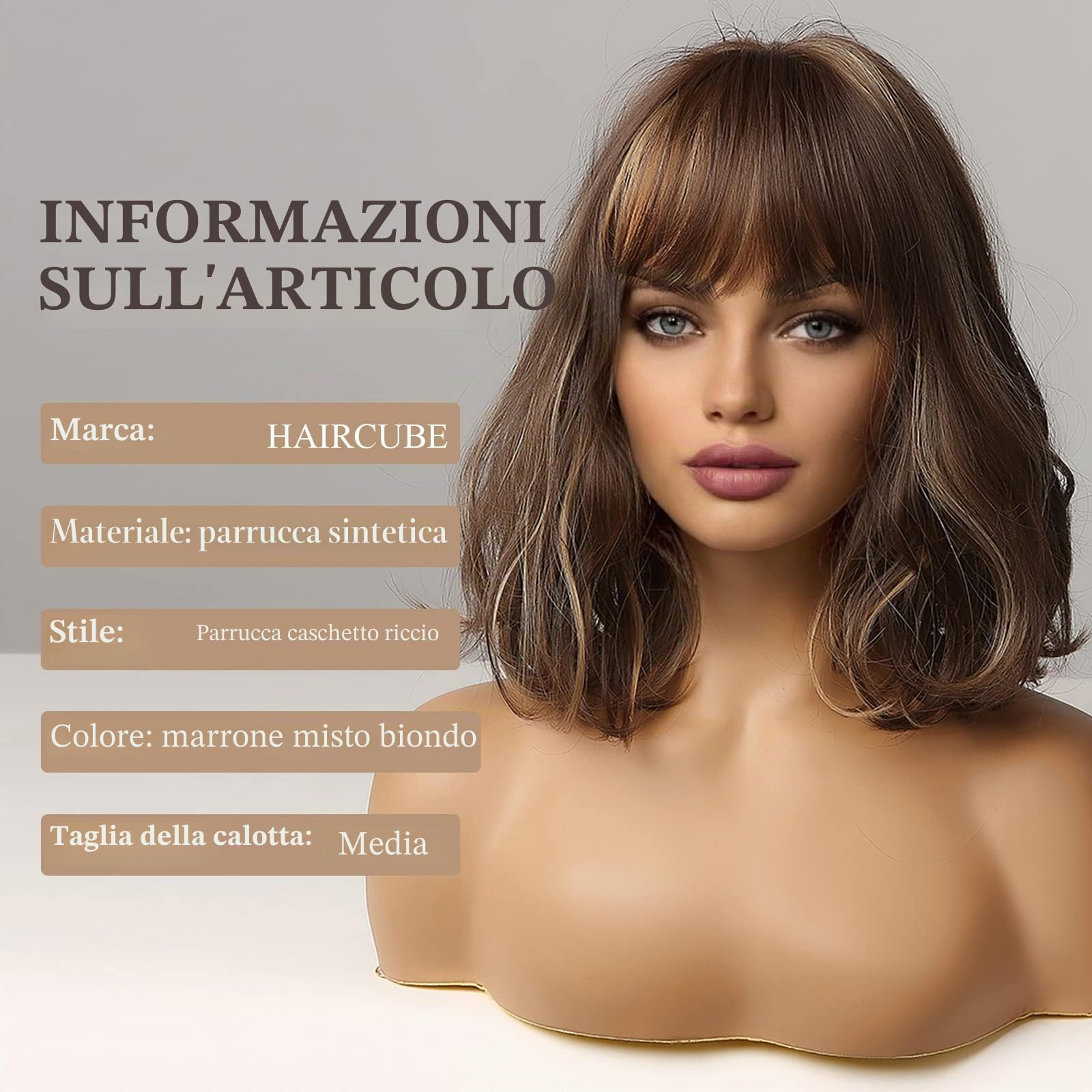 HAIRCUBE Parrucche a spalla bob marrone corta per lady wavy parrucca parrucche parrucche sintetiche per la vita quotidiana e il cosplay