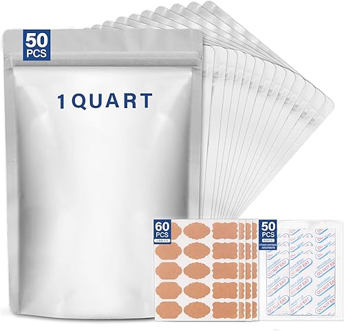 Miniatura 1 de 50 bolsas de Mylar reutilizables para almacenamiento de alimentos, bolsas de Mylar con absorbentes de oxígeno de 400 cc de grosor de 9.44 mil,