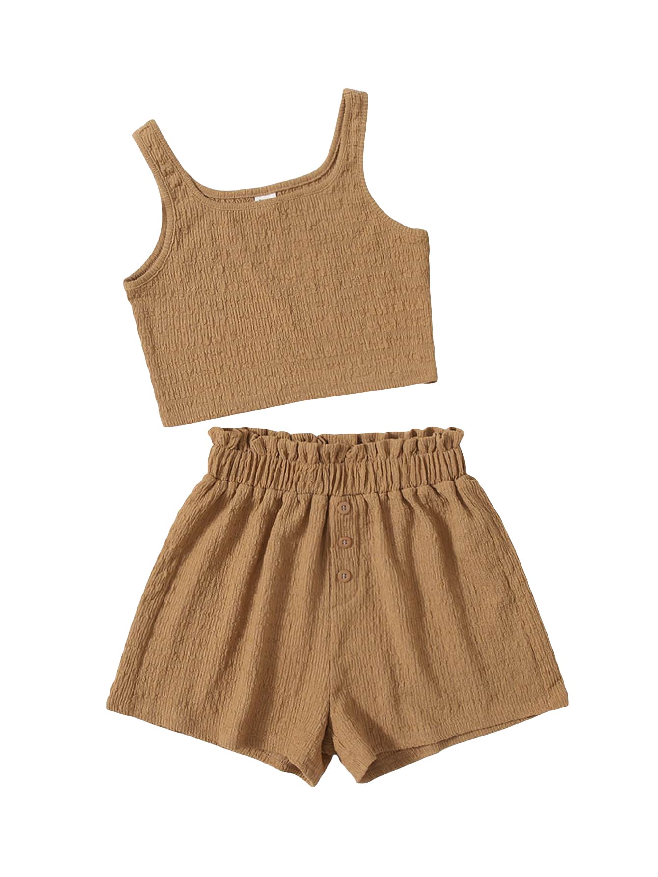 SHENHEGirl's Two Piece Outfits Sleeveless Button Front Crop Tank Top and Shorts Set