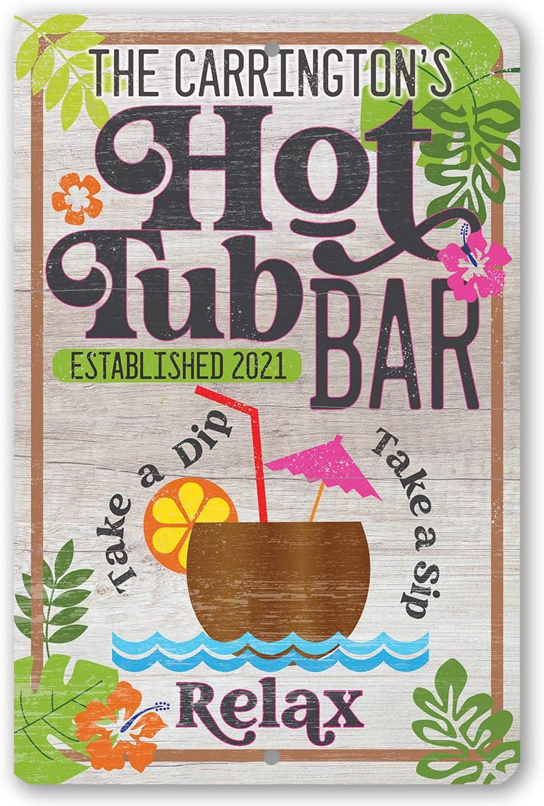 Hot Tub Accessories for Adults - Personalized - We Don't Skinny Dip We Chunky Dunk - Metal Sign - Indoor/Outdoor Hot Tub Signs - Funny Signs, Outdoor Patio Decor, Backyard Decor Signs for Hot Tub Area