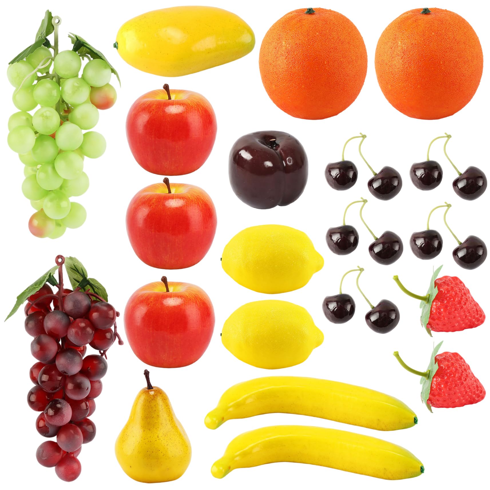 21 pezzi di frutta artificiale che sembrano reali, realistici in schiuma, uva, banane, per la cucina del Ringraziamento, tavolo da pranzo, cestino, decorazioni, display, oggetti di scena per la fotog