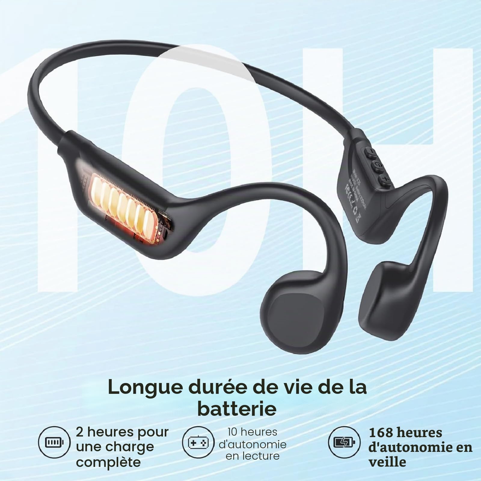 Xmenha Oreillette Bluetooth Écouteur sans Fil pour Sport, Casque Bluetooth sans Fil Contrôle Tactile Étanche, avec Réduction de Bruit Écouteurs de Sport à Conduction osseuse pour la Course à Pied，Gym