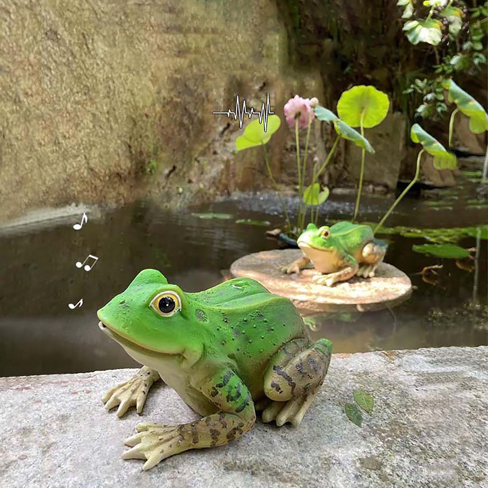 Frosch deko EIN singender Gartenfiguren & gartenstatuen Realistische Harz Froschskulptur Garten deko draußen Balkon Teichdekoration,Geschenke für Gartenliebhaber,Grün,25x17x13cm