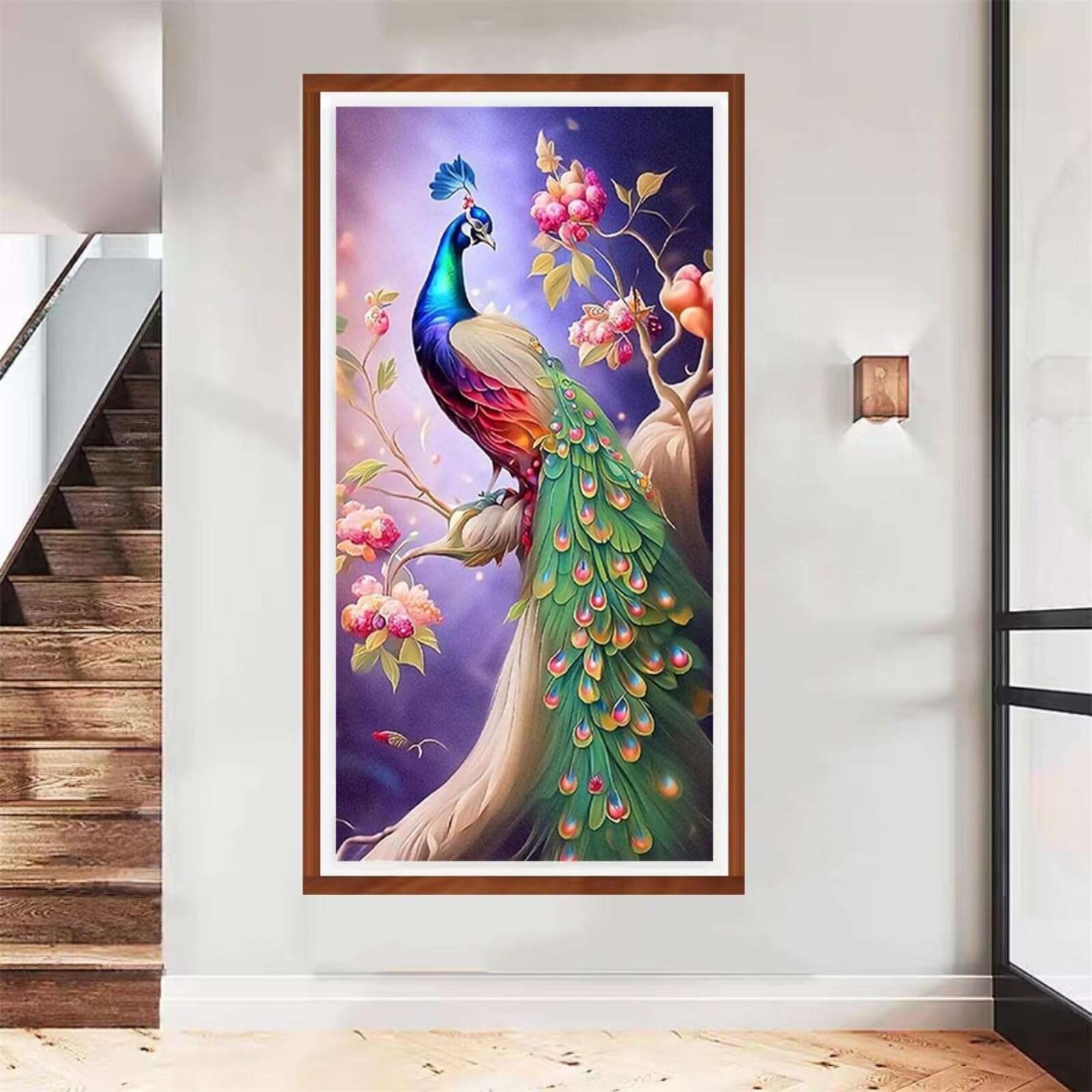 Diamond painting Noël grand format paon coloré pour décoration murale salon