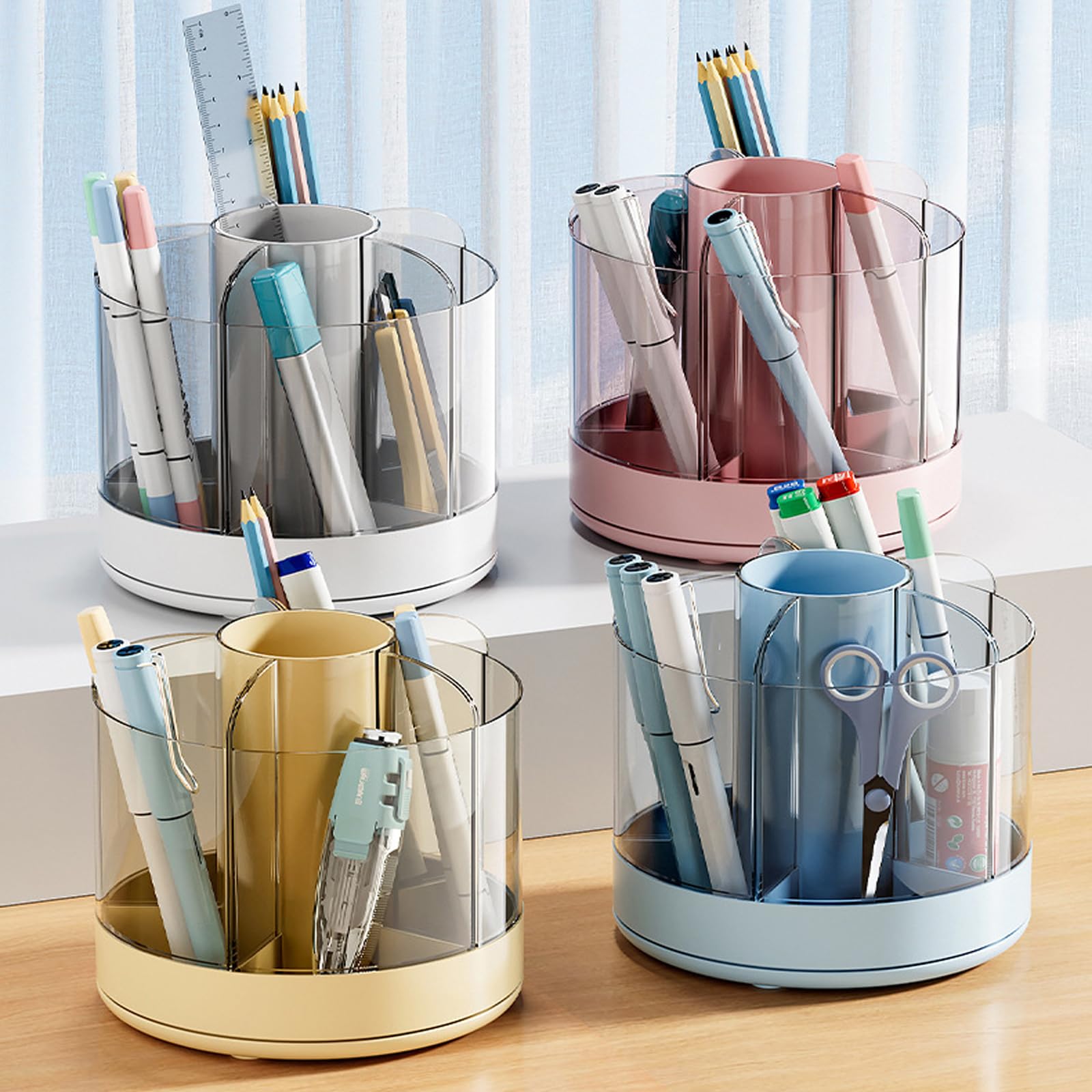 Schreibtisch-Aufbewahrungsbox, Schreibtisch-Stiftehalter, 6 Fächer, um 360 Grad drehbar, Schreibtisch-Stift-Organizer for Schreibtisch, Büro-Schreibtisch-Organisation, Kunstbedarf-Aufbewahrungs-Organi