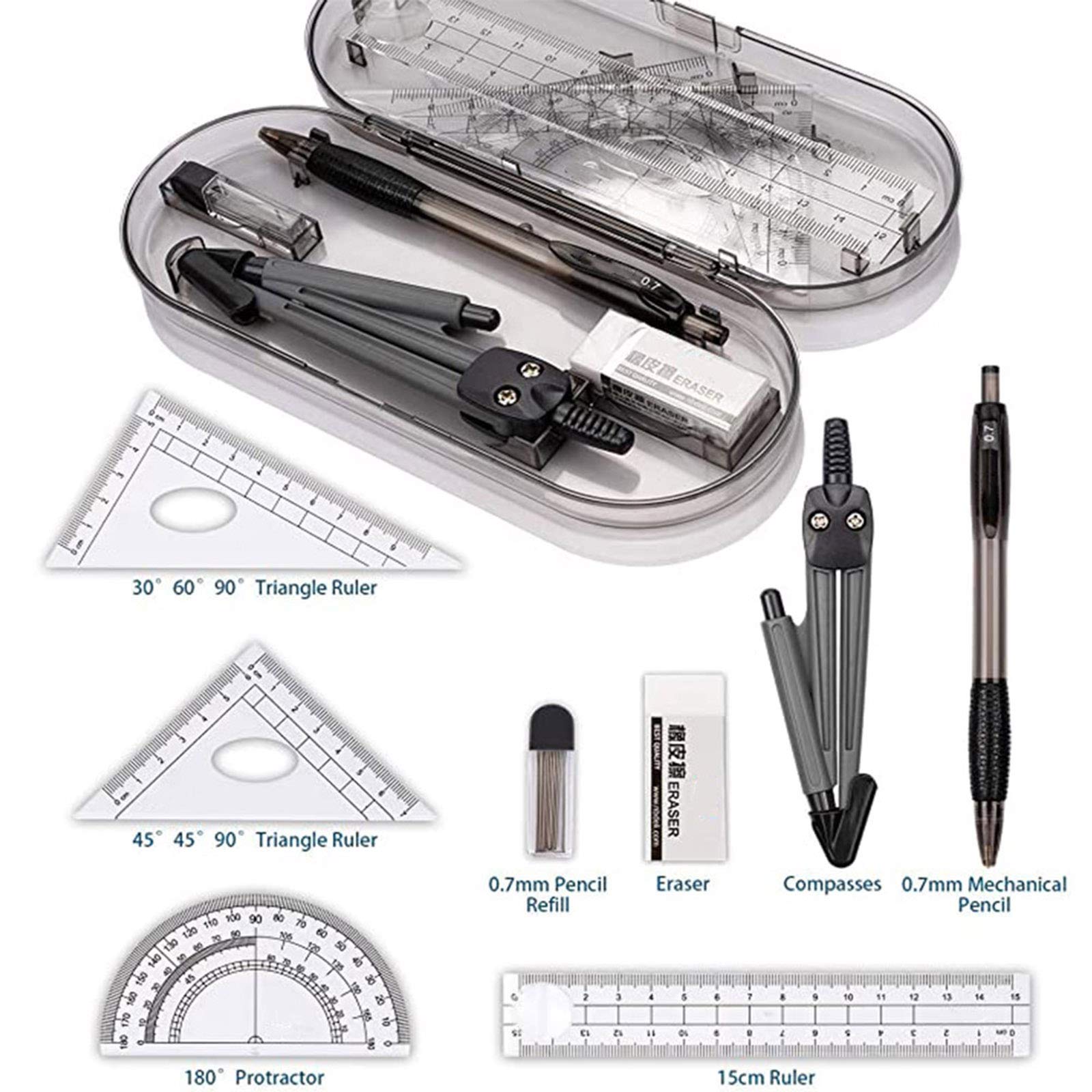 8 PCS Geometry Compasses Set, Math Geometry Kit with Shatterproof Storage Box, for Drawing Measurement, Mathematical Model - Image 4
