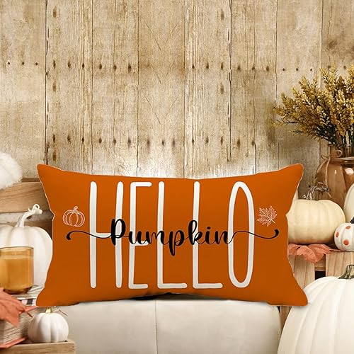 Miniatura 3 de Fundas de almohada Hello Pumpkin de 12 x 20 pulgadas, diseño de hojas de arce, decoración de otoño y Acción de Gracias, para exteriores, fundas