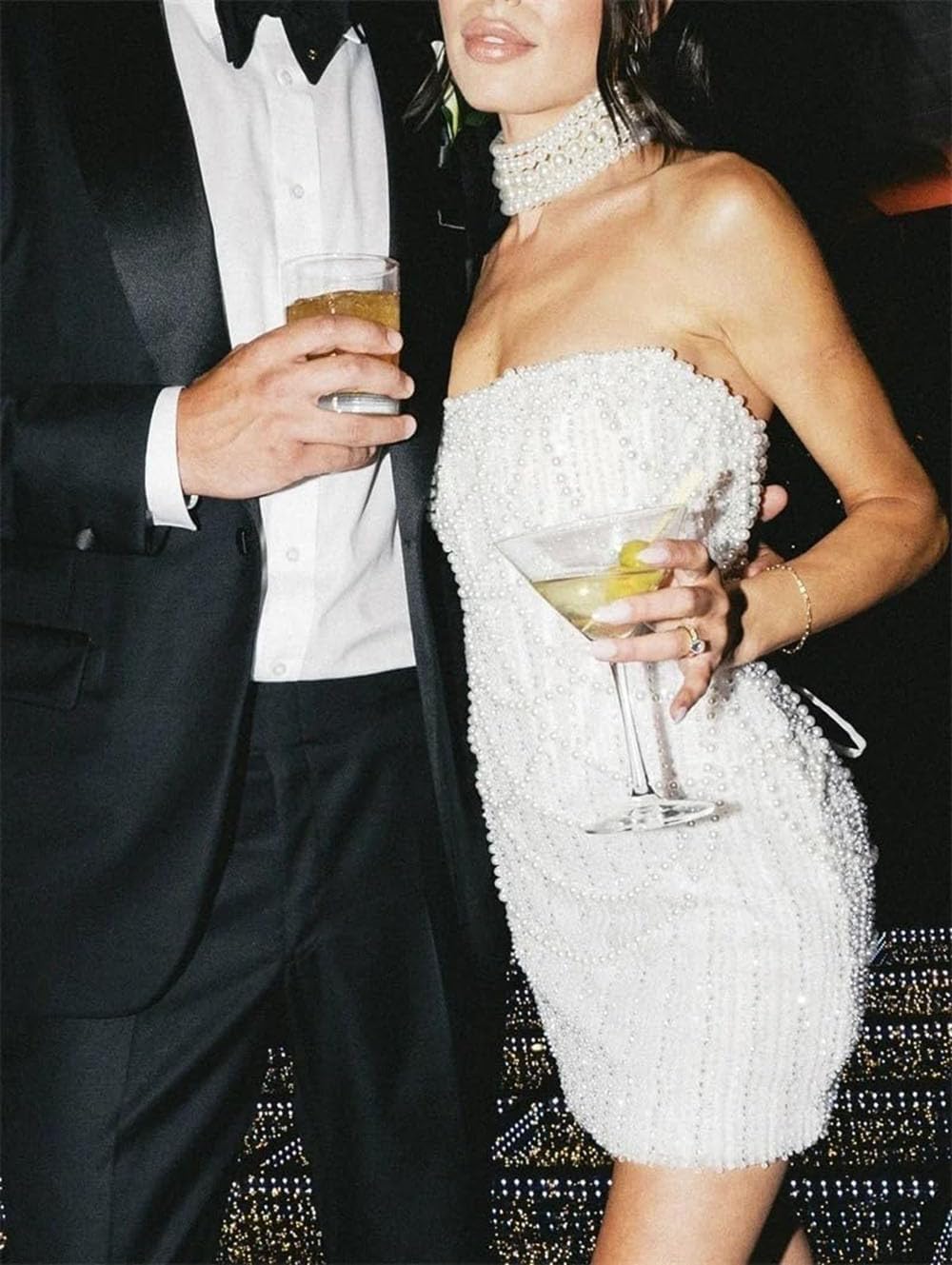 TTYBridal Strapless Sequin Wedding Dresses Pearl Beaded Mini Cocktail Party Gowns Short Formal Spring Evening Dress for Women Ivory-Short 4 - Image 4