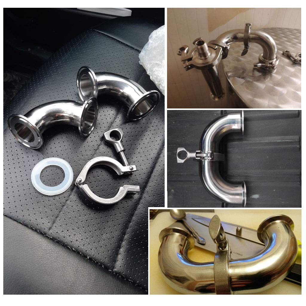 ANWUYANG Raccordo Sanitario A Gomito in Acciaio Inox, 19mm 25mm 32mm 38mm 45mm 51mm 57mm 63mm Tubo Od Feerule + Tri Morsetto + Guarnizione in Silicone (Size : 57mmOD77.5mm)