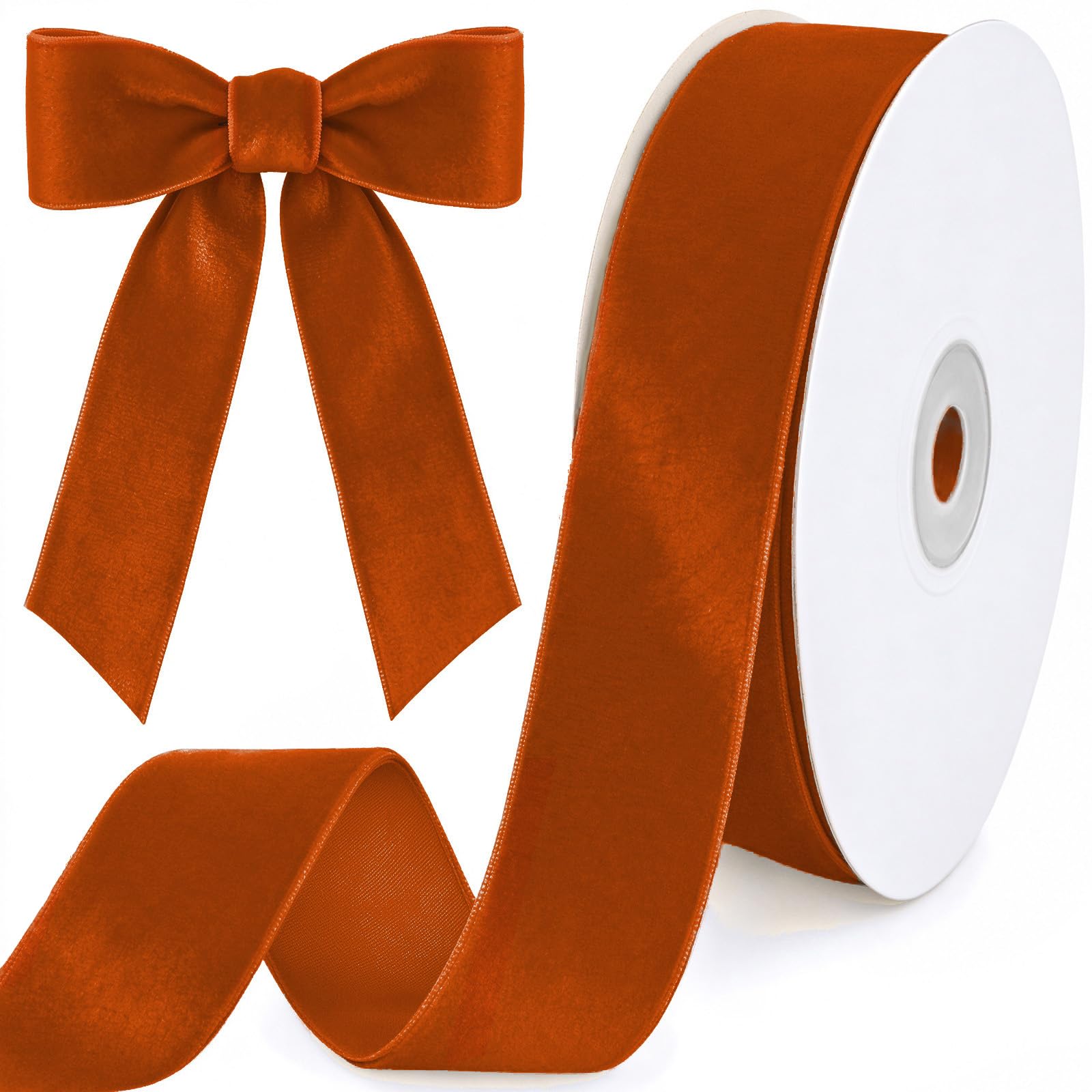 Tsorode 10 Yards Orange Velvet Ribbon for Christmas Tree, 1 Inch