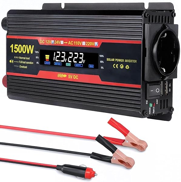 1500W Onduleur 12V 220V Transformateur, Allume Cigare Convertisseur Pur Sinus, 2X USB, 1X Prise Secteur Et Port Convertisseur pour Voitures, VéHicules, Caravanes, Camions, Camping Car, Voyage, Camions - 1