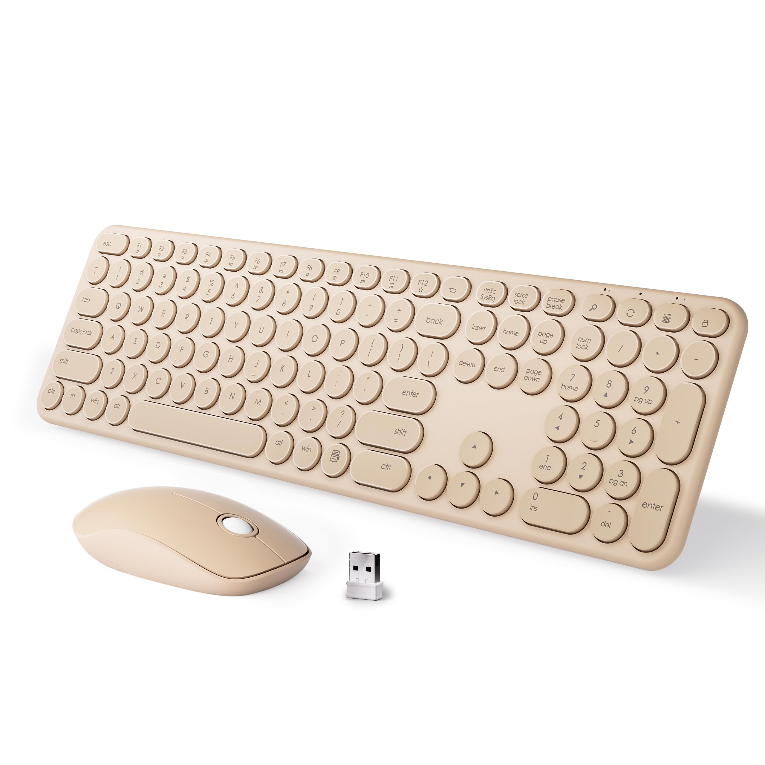 MPTOG Wireless Keyboard and Mouse Combo (Milk-Tea) | Retro Round Typewriter Keys, 2.4G Silent Connection, Ergonomic Aesthetic Desk Set for Home Office, Laptop, PC, Mac-image-27