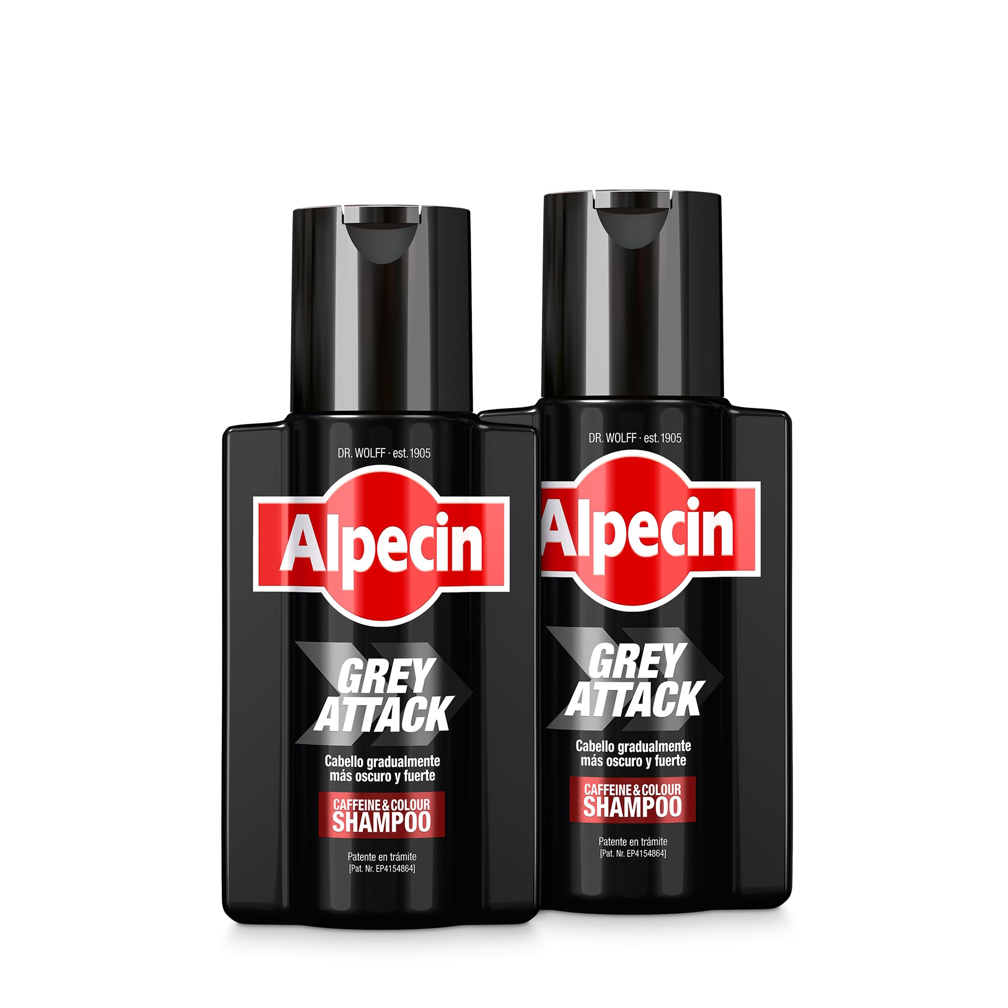 Alpecin Grey Attack Caffeine & Colour Shampoo for Men 2x 200ml | Cabello gradualmente más oscuro y fuerte | Efecto de color controlado y de aspecto natural con menos canas