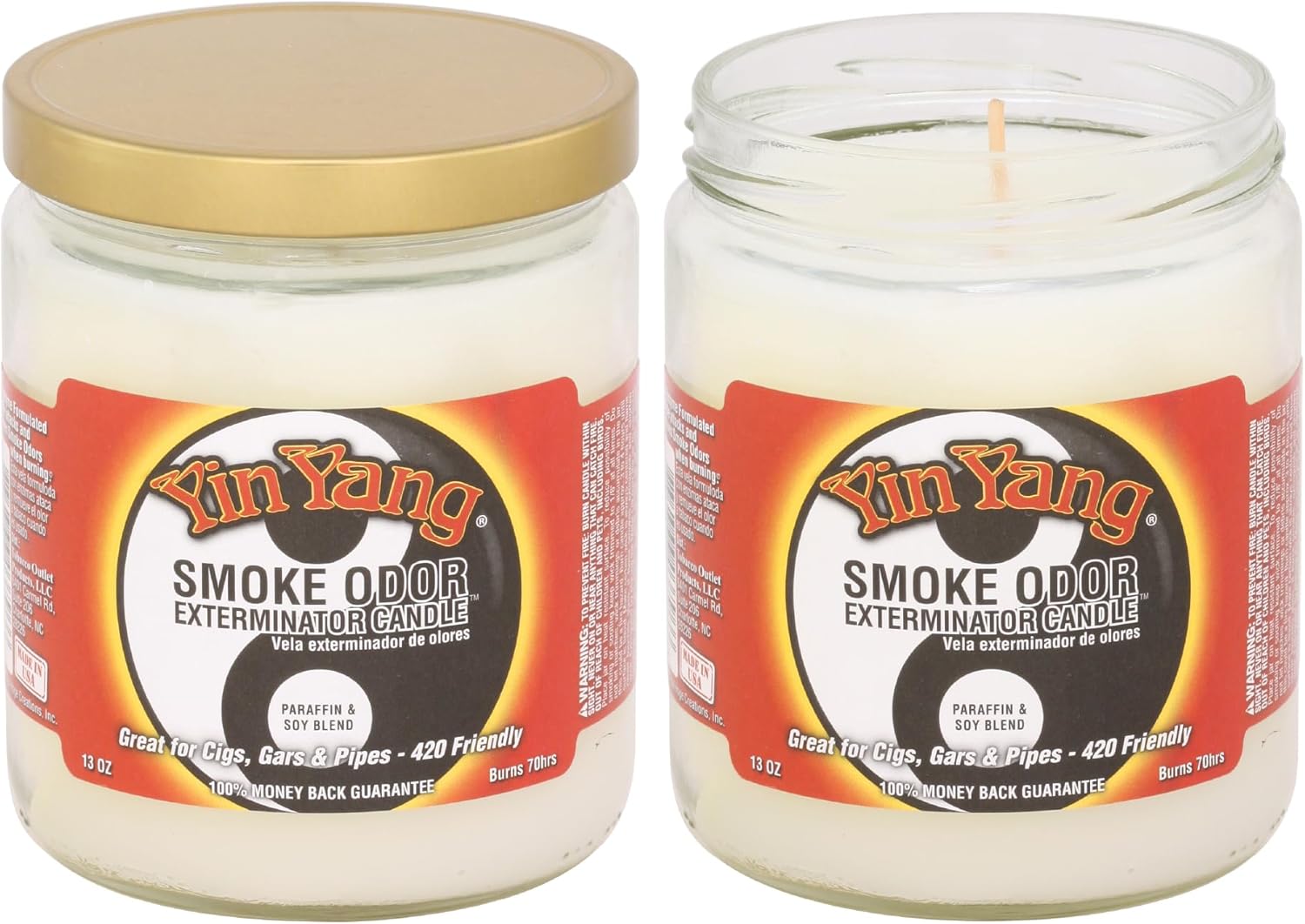 Smoke Odor Exterminator 13oz Jar Candles (Yin Yang, 3) Set of Three Candles.
