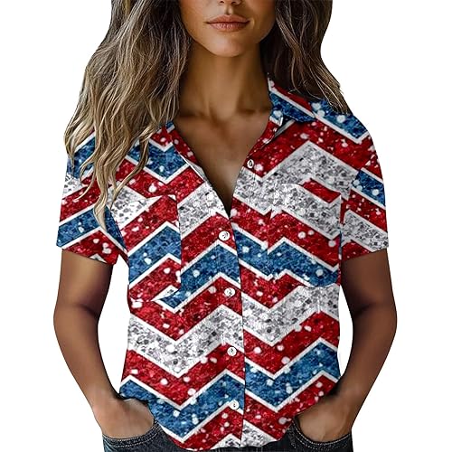 Women Tops Casual,Womens Button Down Shirts Color Block Short Sleeve Cotton Linen Summer Causal Blouses Boho Tops