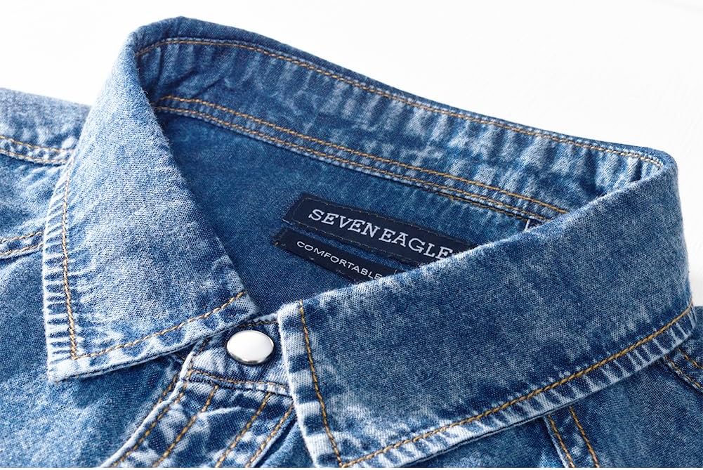 Men's Long Sleeve Double Pocket Snap Denim Shirt - Image 3