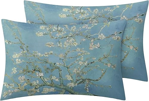 Miniatura 2 de Juego de sábanas y fundas de almohada de Van Gogh en flor de almendra, 4 piezas, sábana bajera de bolsillo profundo, sábana encimera y 2 fundas de