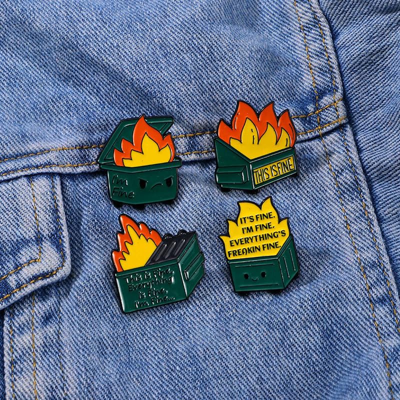 Image of Enamel Dumpster Fire Pins Funny Meme Trash Garbage Burning Flame Pins Cute Cartoon Colorful Kawaii Hypoallergenic Stainless Steel Jewelry Birthday Gift for Women