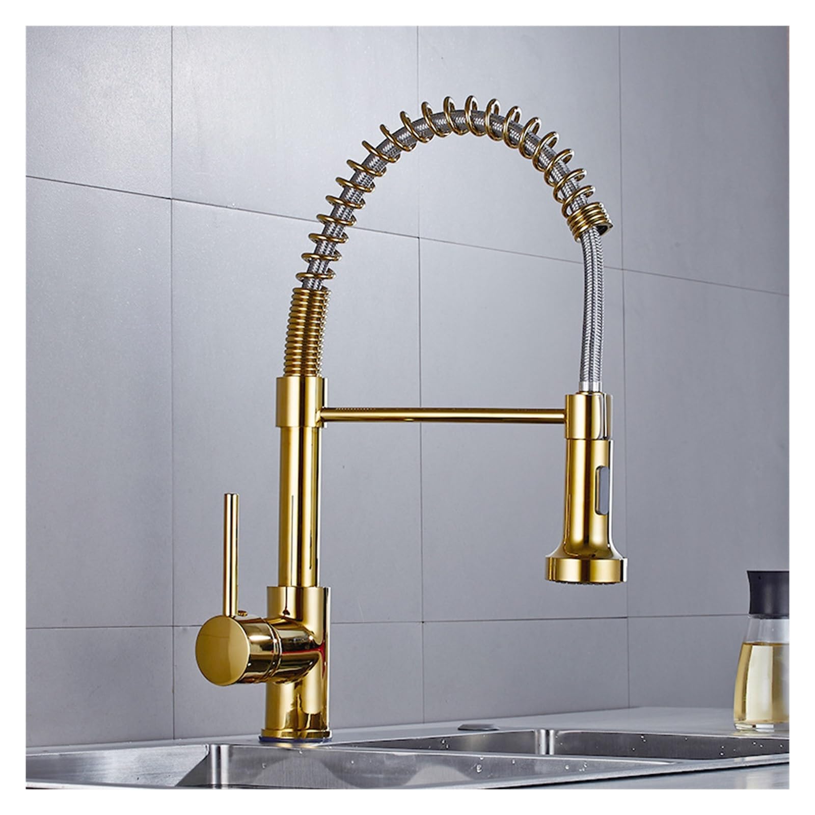 ZQFHSX Matte Black Kitchen Faucet with Pull Out Sprayer 360° Swivel Mixer Tap for Sink Hot & Cold Water Countertop MountNickel Finish