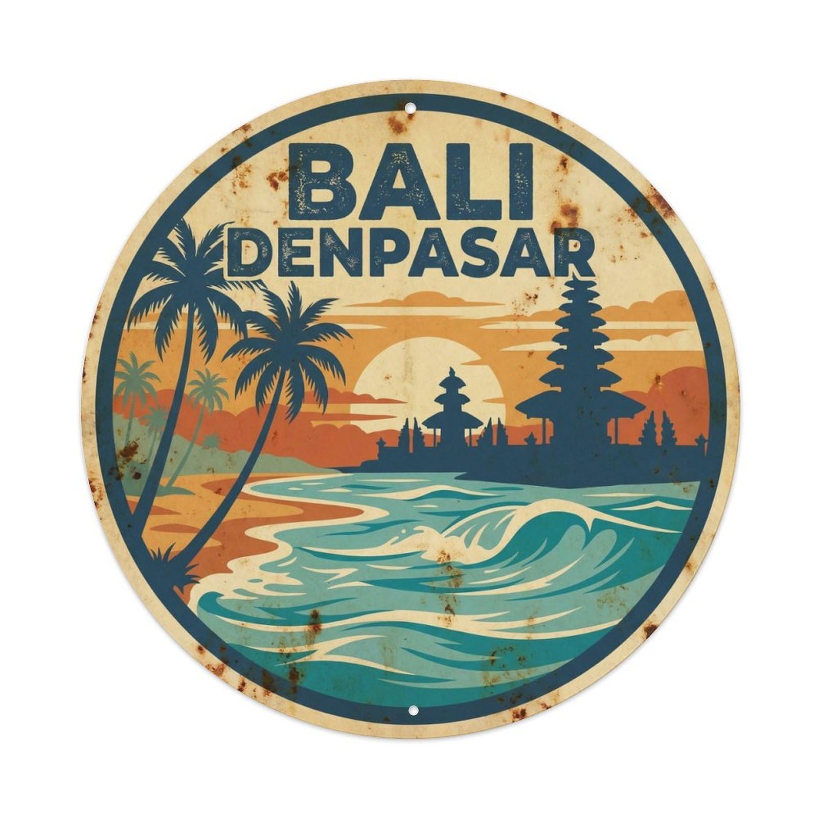 Bali Denpasar Ocean Coast WPA Travel Destination Metal Tin Sign