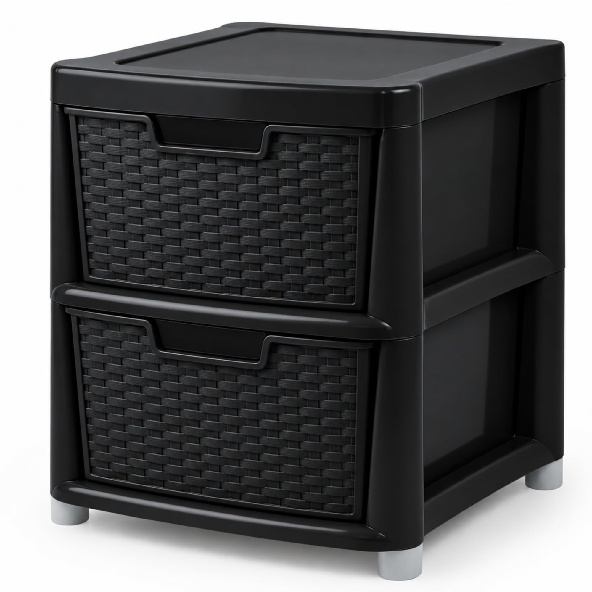 ZYORA 2 Tier Large Black Rattan Effect Drawer - Plastic Durable Stylish with Smooth Pull Drawers - Multipurpose Storage Unit Cabinet Organizer for Home Office, Bedroom, Bathroom, Garage — image 1